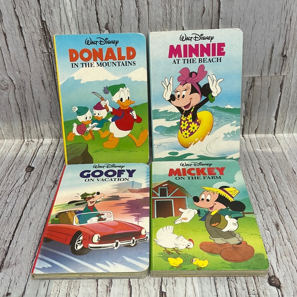 Vintage Disney Board Books Lot – Mickey, Minnie, Donald & Goofy (1988)